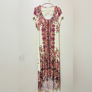 ONE WORLD Cream Maxi Dress with Pink Paisley Print